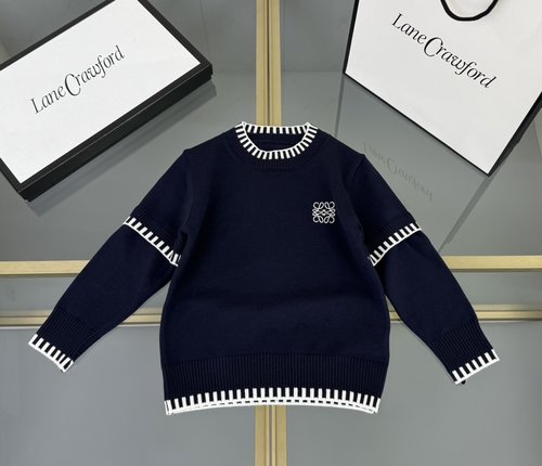 Loewe Unisex Kids Cotton-Blend Sweater with Logo & Contrast Trim