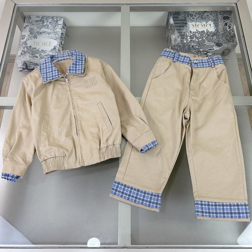 Miu Miu Boys Khaki Patch Embroidered Jacket Set