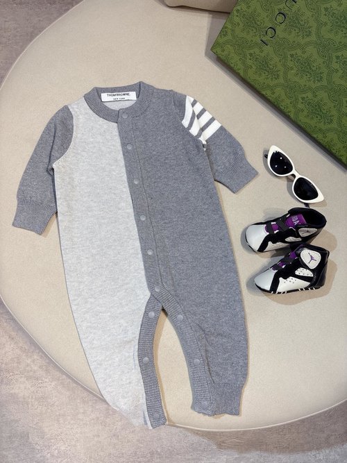 Thom Bn Unisex Baby Romper: Premium Cotton, Classic 4-Stripe