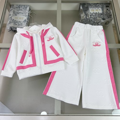 Chanel Premium Girls Cotton Set with All-Over Logo Patchwork