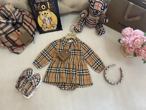 Burberry Girls Long Sleeve Cotton Romper Dress