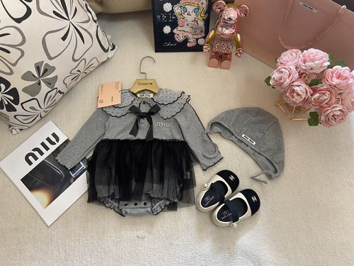 Miu Miu Girls Cotton Long Sleeve Romper Dress & Hat Set 