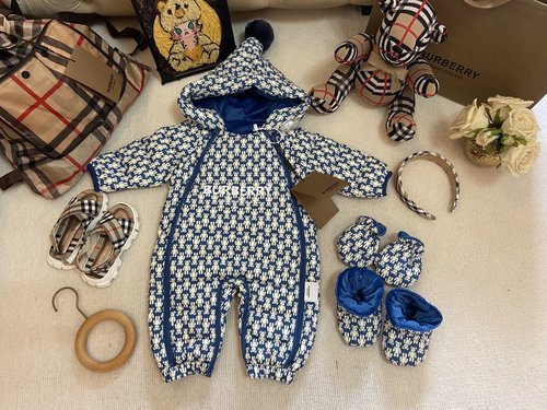 Burberry Unisex Baby Down Onesie with Pom-Pom Hood 