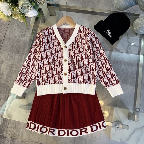 Dior Girls Pink & Cream Knit Set with Hat & Dress