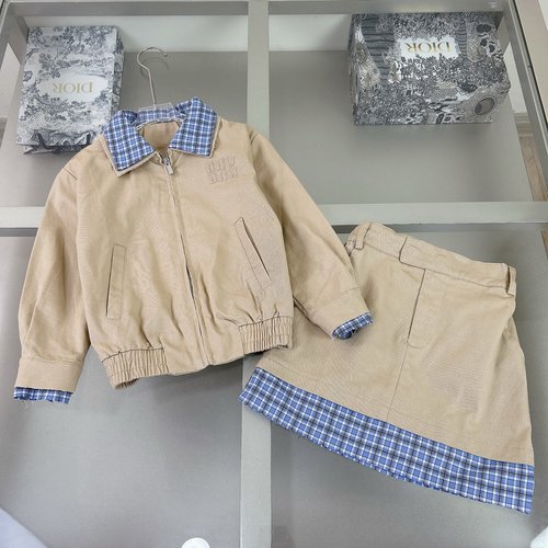 Miu Miu Girls Khaki Dress Set with Embroidered Jacket 