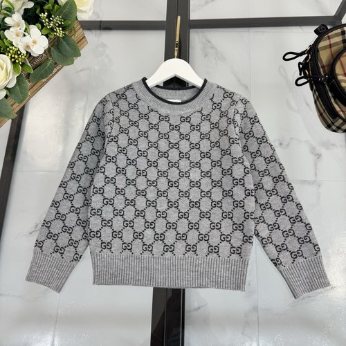 Gucci Kids Wool Blend Sweater with Stripes & GG Logo