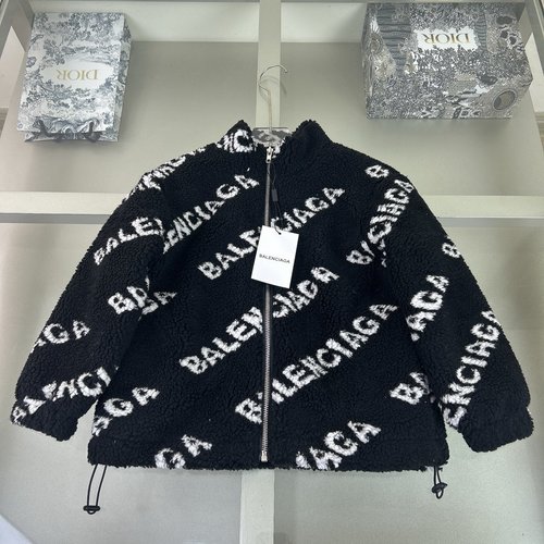 Balenciaga Autumn Winter Kids Fuzzy Letter Lamb Wool Jacket