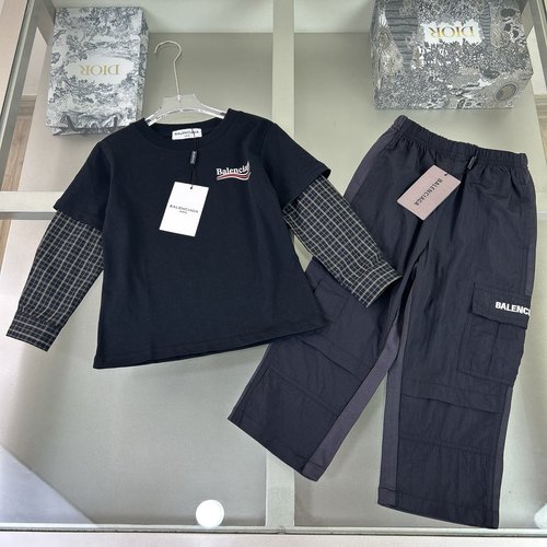 Balenciaga Unisex Kids Spliced Sleeve Cotton Terry Set 