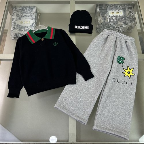 Gucci Kids Cashmere Blend Set with Letter Jacquard & Casual Pants