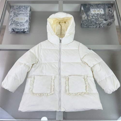Moncler Girls Puffy Down Jacket with Pockets & Ruffles 