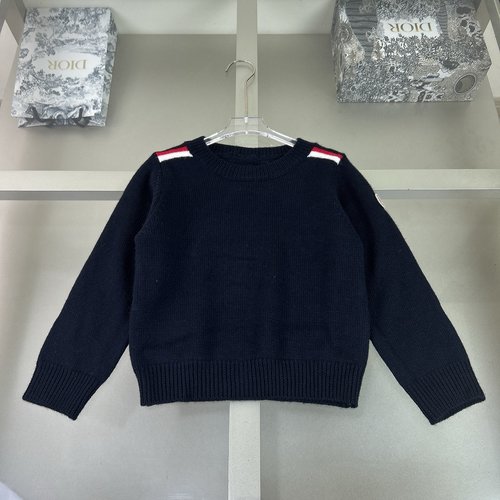 Moncler High-End Kids Sweater with Red-White Shoulder Webbing Trim
