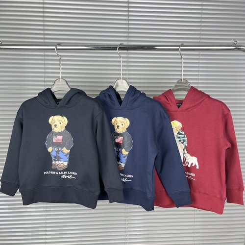 Polo Ralph Lauren Kids Unisex Fleece-Lined Cotton Hoodie with Bear Design 