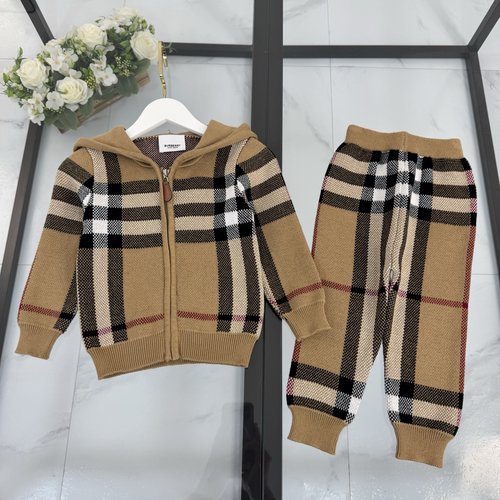 Burberry Unisex Toddler Plaid Hooded Knit Set 