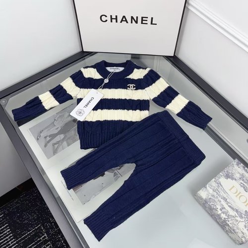 Chanel Premium Unisex Baby Striped Knit Romper Set