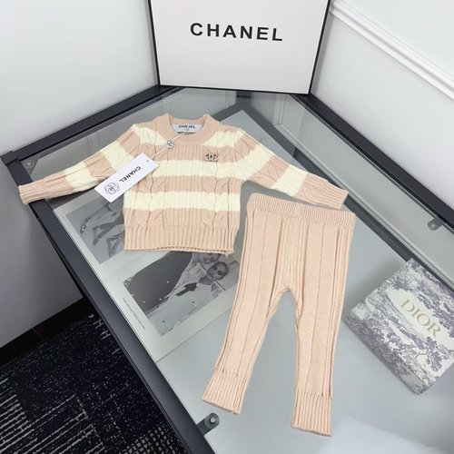 Chanel Unisex Baby Striped Knit Romper Set