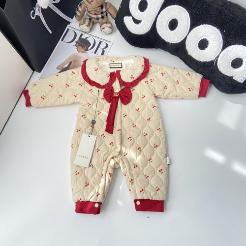 Gucci Baby Girls Red-Trimmed Cotton Padded Onesie