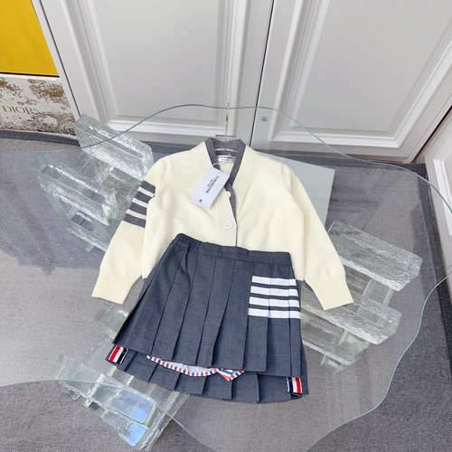 Thom Bn Girls School Style Knit Skirt Set, Rabbit Fur, Classic & Comfortable