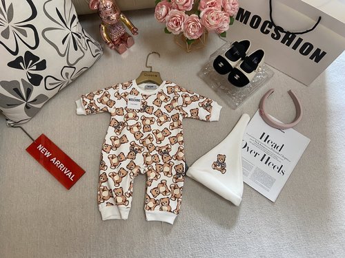 Moschino All-Over Bear Print Cotton Fleece Lined Baby Onesie Set