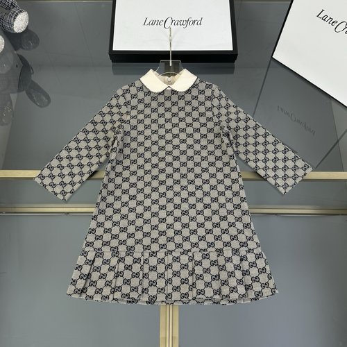 Gucci Girls Denim Jacquard Dress with Doll Collar 