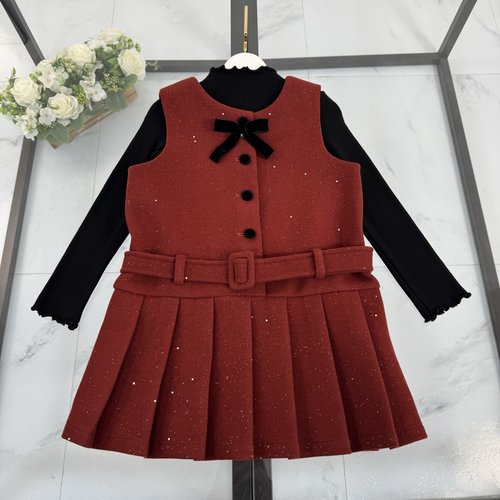 Chanel Girls Elegant Preppy Skirt Set with Top & Belted Pinafore
