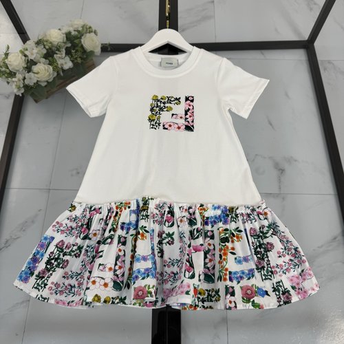 Fendi Girls 100 Cotton Dress with Letter Bear Print