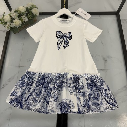 Dior Girls Patchwork Dress Polyester Outer Cotton Lining 