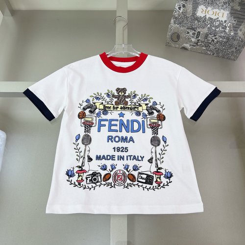Fendi High-End Kids T-shirt with Foam Print & Heavy Fabric