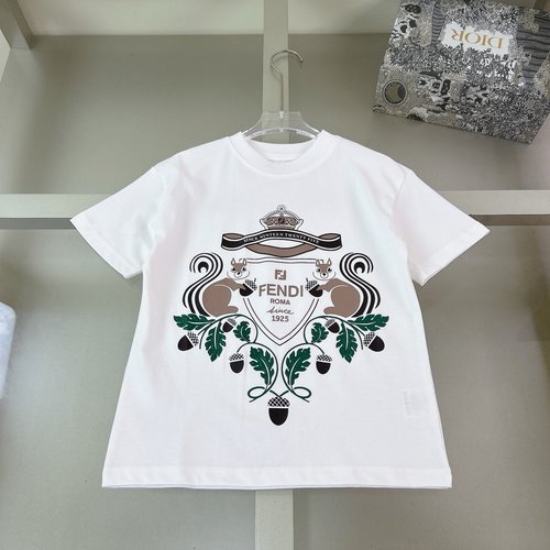 Fendi High-End Kids Foam Print T-Shirts, Comfortable 