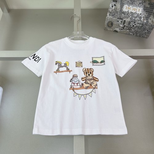 Fendi Foam Print Unisex Kids Pure Cotton T-Shirt