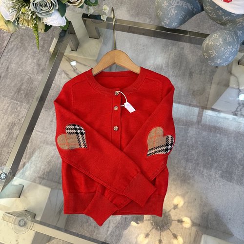 Burberry Unisex Kids Premium Red Knit Cardigan with Sleeve Detail
