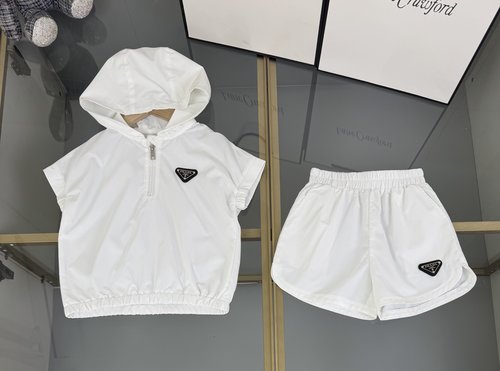 Prada Girls Woven Cotton Set with Elastic Skort