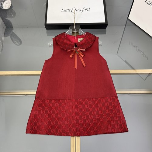 Gucci Burgundy Embroidered Double-Layered Girls Cotton-Lined Satin Dress