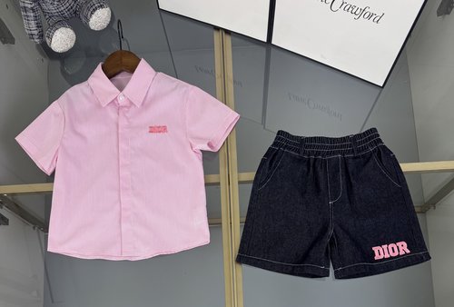 Dior Kids Striped Shirt & Denim Shorts Set 