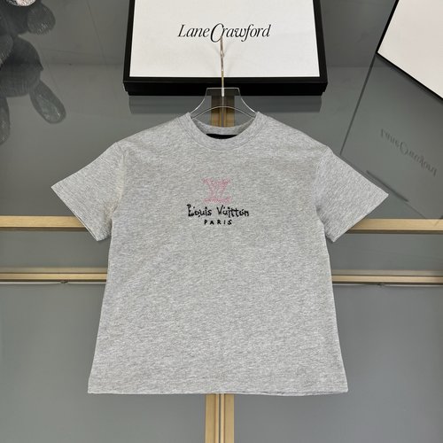 LV Unisex Kids Heavy Embroidery Back Letter Cotton T-Shirt 