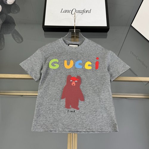 Gucci High-End Unisex Kids Bear Graffiti Foam Print Cotton T-Shirt 