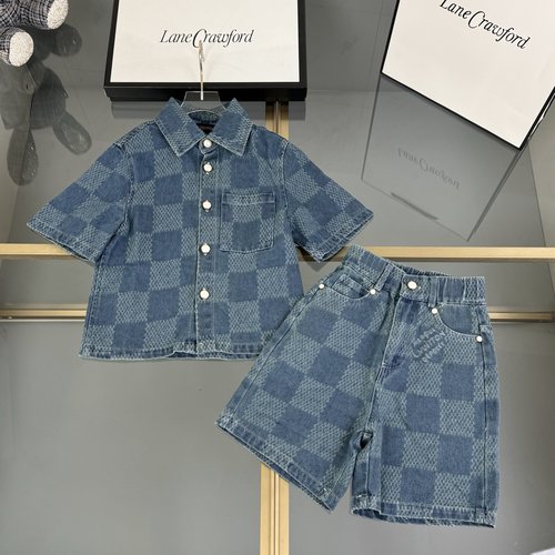 LV High-End Kids Jacquard Washed Denim Set 