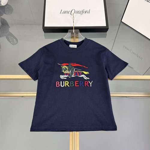 Burberry Kids Cotton T-Shirt with Horse Embroidery & Color Block 