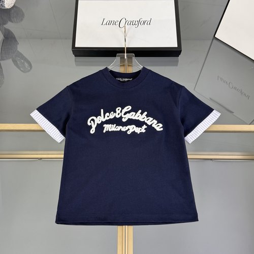 D & G High-End Flocked Graffiti Logo Cotton Kids T-Shirts