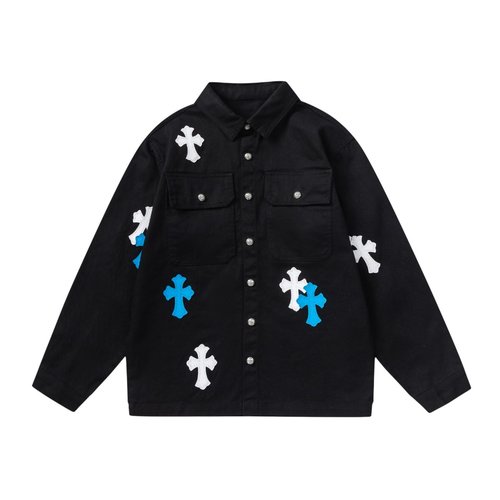 Chrome Hearts Kids Unisex Blue-White Patchwork Cargo Jacket