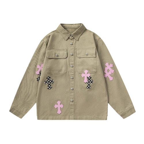 Chrome Hearts Kids Pink Leather-Patch Cotton Work Jacket 