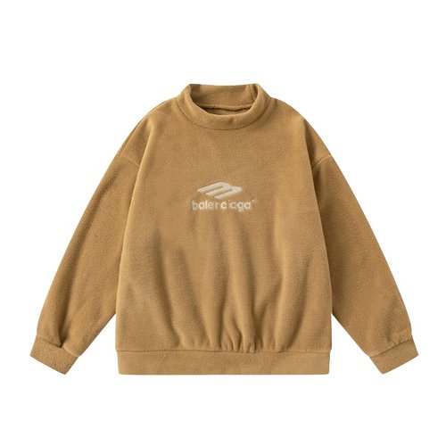 Balenciaga Kids Embroidered Stand Collar Maillard Fleece Sweatshirt 