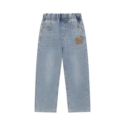Loewe Kids Fleece-Lined Denim Jeans with Towel Embroidery