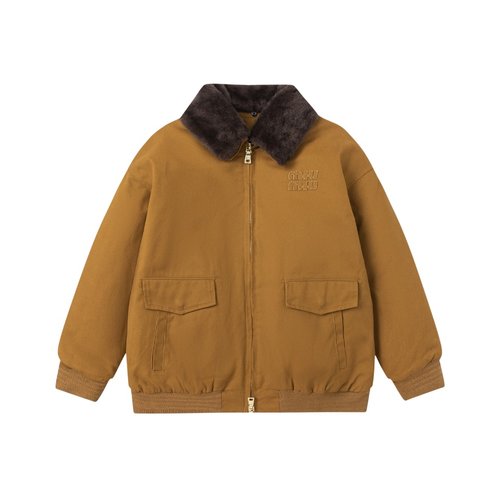 Miu Miu Kids Cargo Padded Coat with Detachable Mink Fur Collar