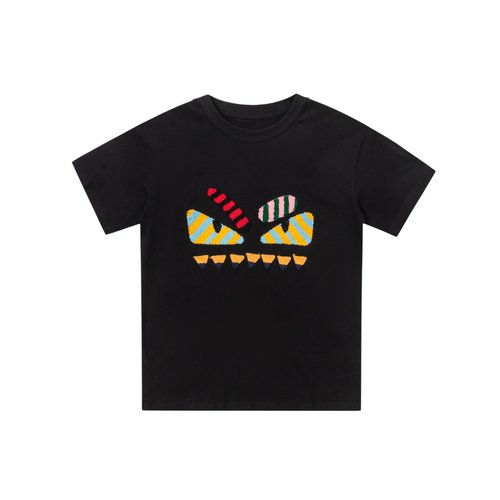 Fendi Kids Combed Cotton T-shirt with Monster Towel Embroidery