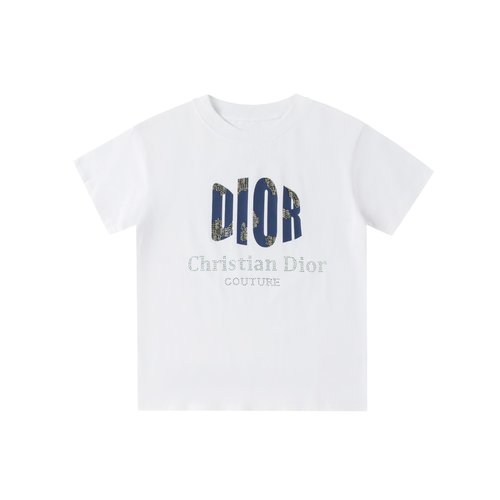 Dior Kids Cotton Unisex T-Shirt with Rhinestone Letters